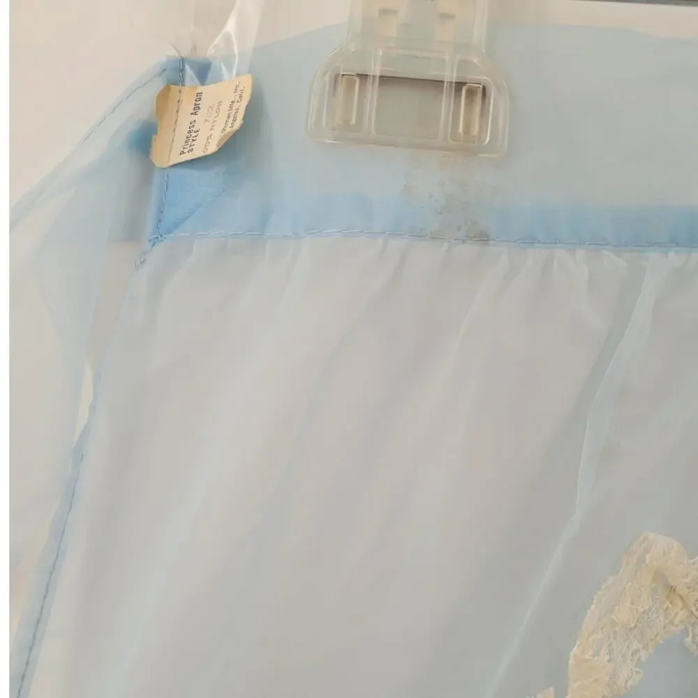Vintage 1950s Blue Sheer Applique Half‎ Hostess Apron Cottage Coquette Gift